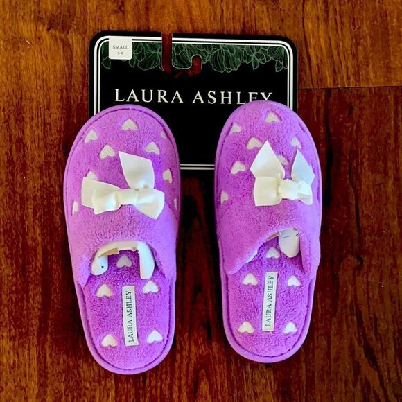 Laura Ashley Purple Heart Slide Slippers Size Small 5/6 New Valentines - Picture 1 of 3